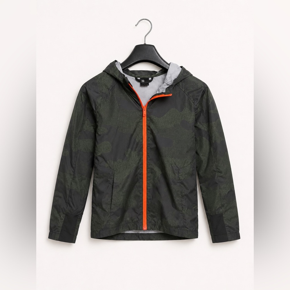 all in motion Boy’s Olive Camo Hooded Windbreaker with Orange Zip